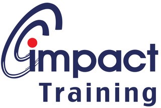 Blue text with red dot for Impact Training